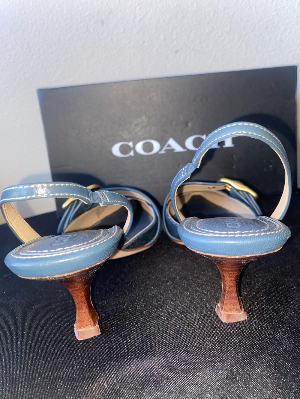 Coach Blue Denim Pointed Slingback Heels with Buckle Sz 8.5 - Picture 2 of 10